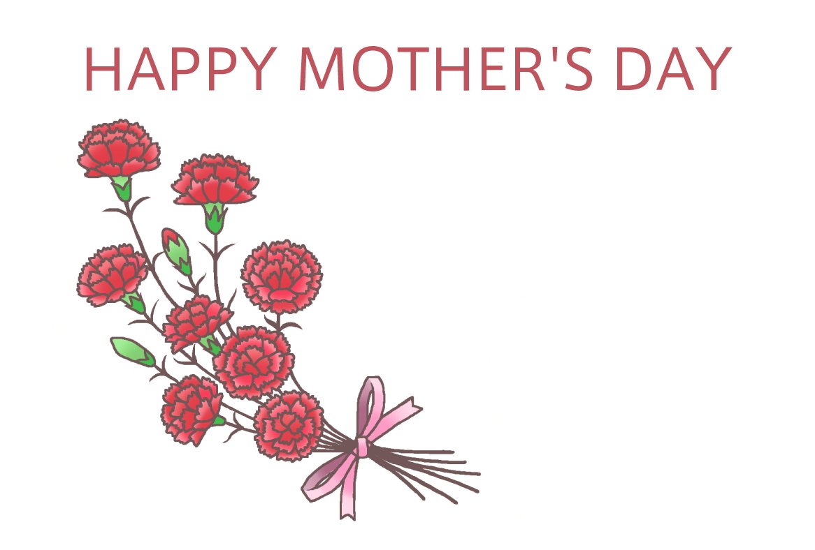 カーネーション花束(HAPPY MOTHER'S DAY)/母の日、カーネーションのカード(横4)/ポストカード・グリーティングカード